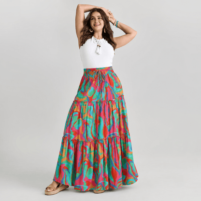 Dahlia | Smocked High Waist Floral A - Line Flowy Maxi Skirt - mildlymama