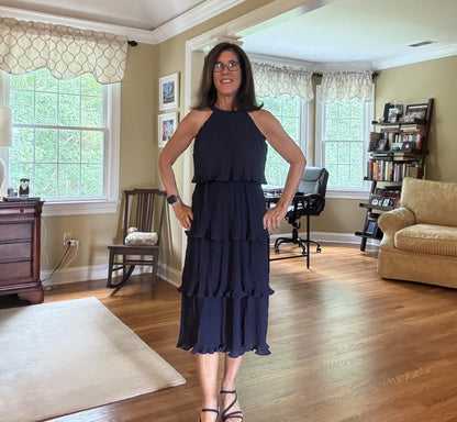 Elara | Halter Neck Tiered Chiffon Ruffle Midi Dress - mildlymama