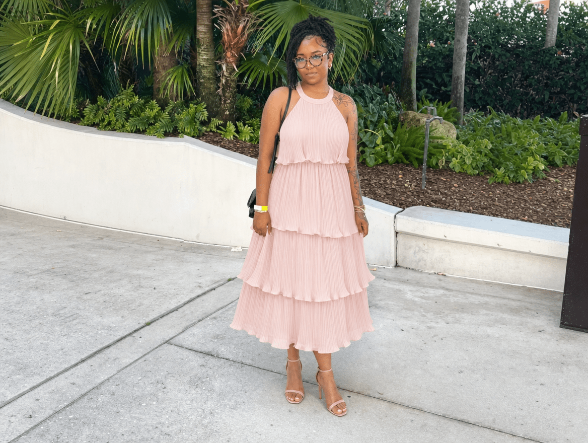 Elara | Halter Neck Tiered Chiffon Ruffle Midi Dress - mildlymama