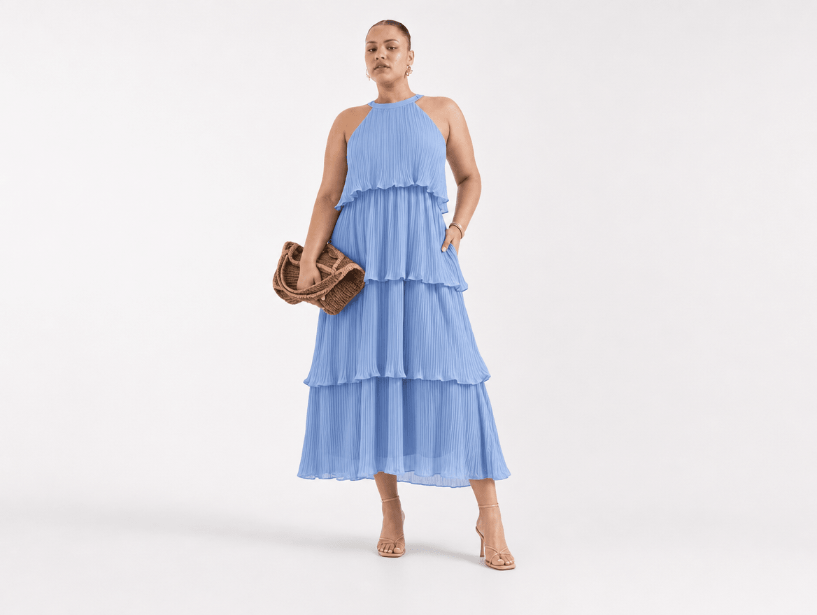 Elara | Halter Neck Tiered Chiffon Ruffle Midi Dress - mildlymama