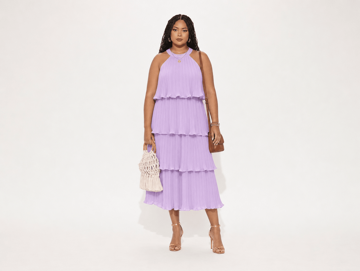 Elara | Halter Neck Tiered Chiffon Ruffle Midi Dress - mildlymama