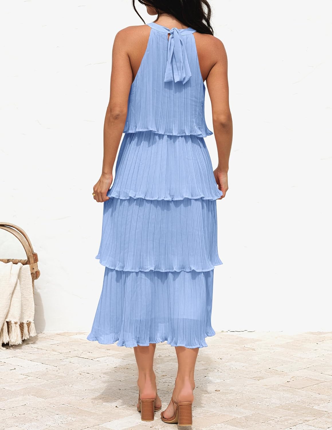 Elara | Halter Neck Tiered Chiffon Ruffle Midi Dress - mildlymama