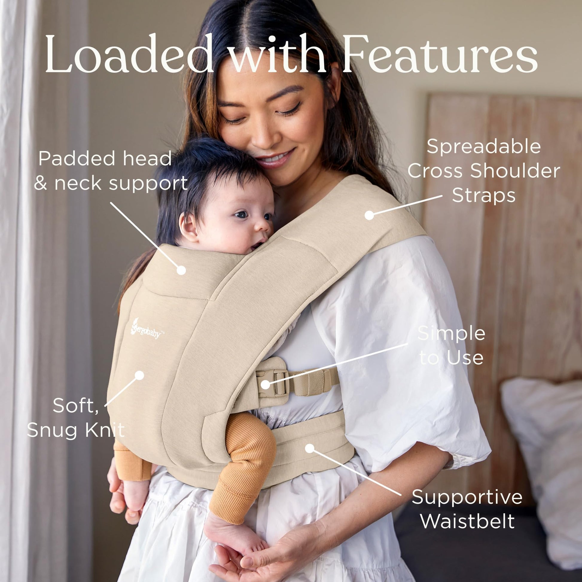 Ergobaby Embrace Baby Carrier Newborn to Toddler - Lightweight Ergonomic Baby Carriers - Cozy Essentials (7 - 25 Pounds), Ponte Knit, Cream - mildlymama