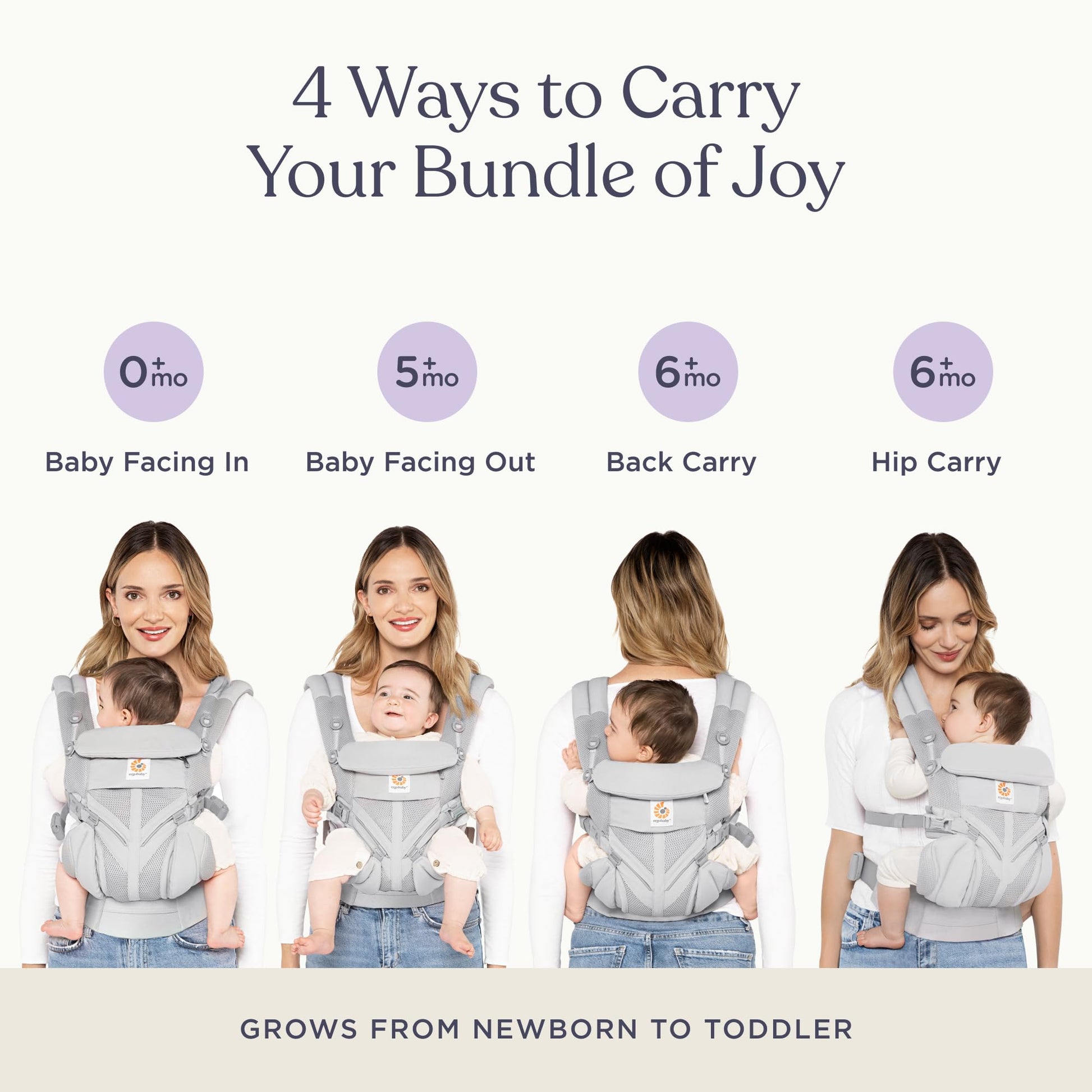 Ergobaby Omni Classic Baby Carrier Newborn to Toddler - Breathable Baby Carriers for Summer - All - Position Carrier with Lumbar Support (7 - 45 Pounds), Mesh, Pearl Grey - mildlymama