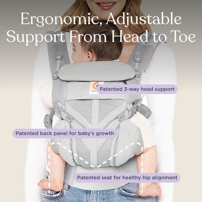 Ergobaby Omni Classic Baby Carrier Newborn to Toddler - Breathable Baby Carriers for Summer - All - Position Carrier with Lumbar Support (7 - 45 Pounds), Mesh, Pearl Grey - mildlymama