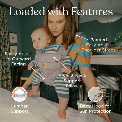 Ergobaby Omni Classic Baby Carrier Newborn to Toddler - Breathable Baby Carriers for Summer - All - Position Carrier with Lumbar Support (7 - 45 Pounds), Mesh, Pearl Grey - mildlymama