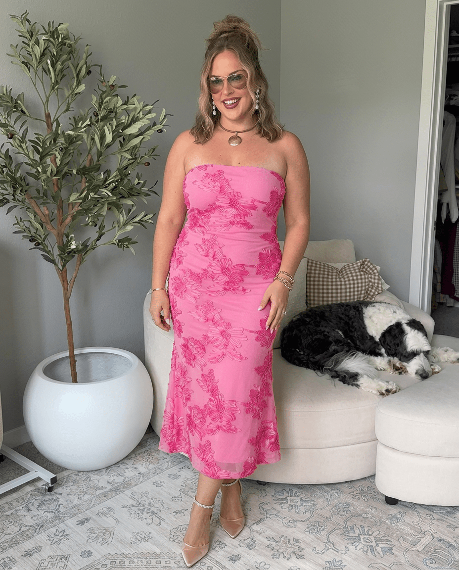 Florette | Strapless Floral Mesh Bodycon Tube Maxi Dress with Side Slit - mildlymama