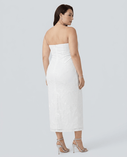 Florette | Strapless Floral Mesh Bodycon Tube Maxi Dress with Side Slit - mildlymama