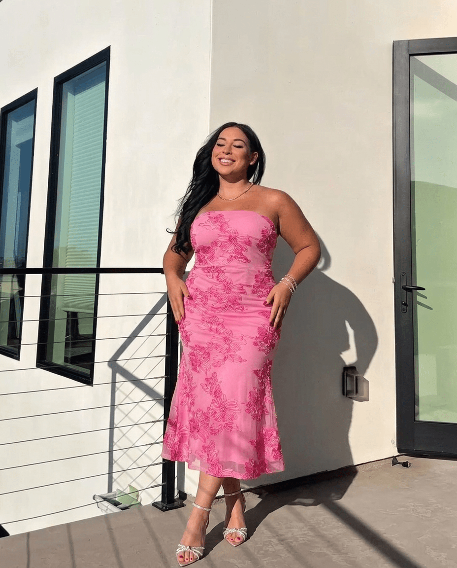 Florette | Strapless Floral Mesh Bodycon Tube Maxi Dress with Side Slit - mildlymama