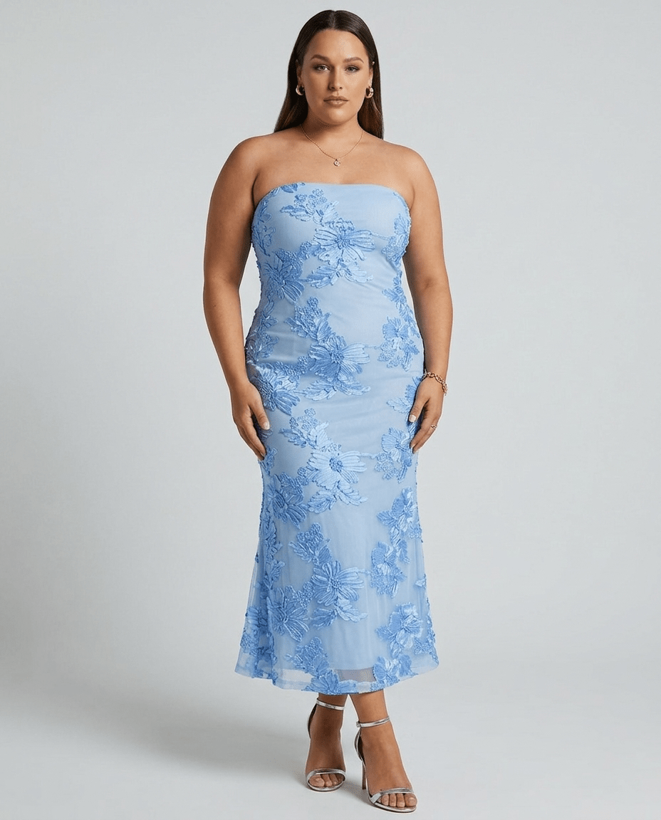 Florette | Strapless Floral Mesh Bodycon Tube Maxi Dress with Side Slit - mildlymama