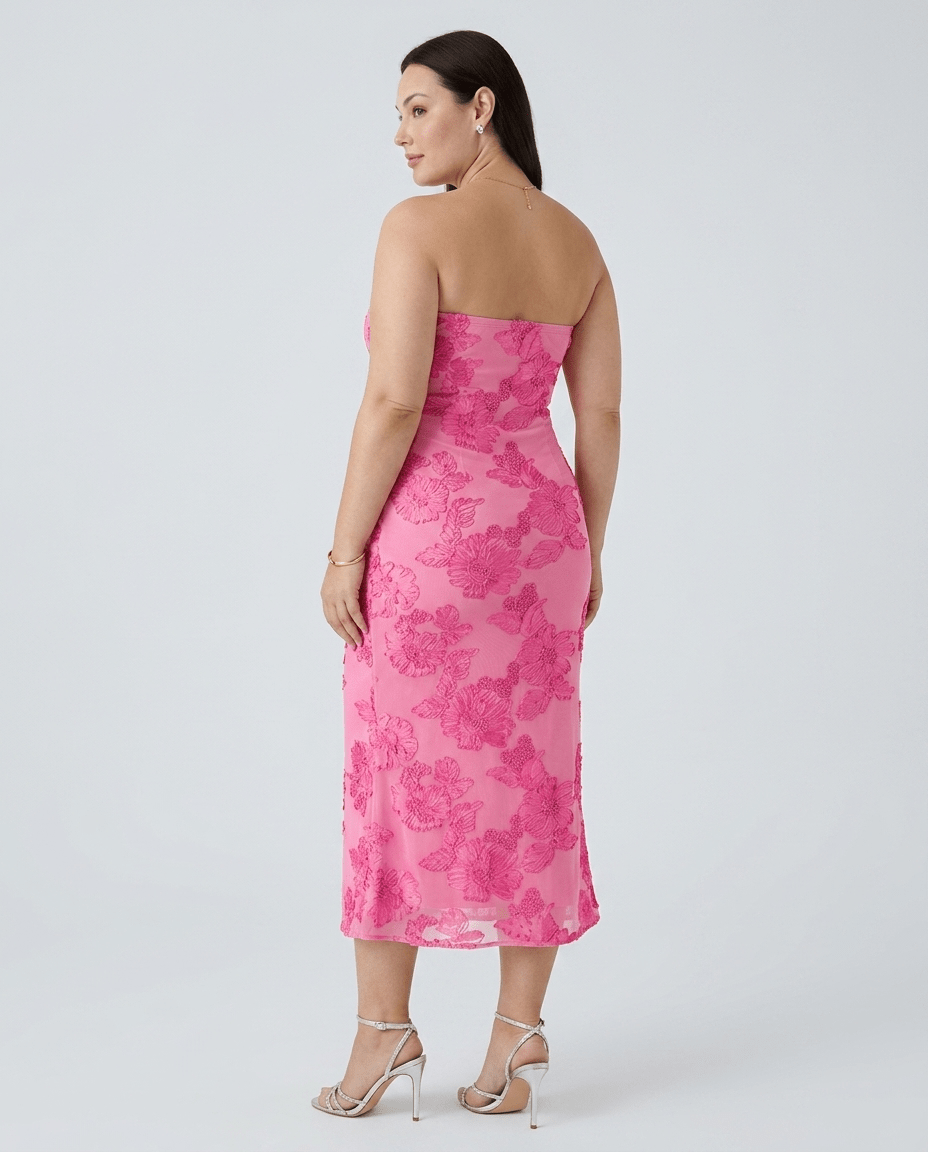 Florette | Strapless Floral Mesh Bodycon Tube Maxi Dress with Side Slit - mildlymama