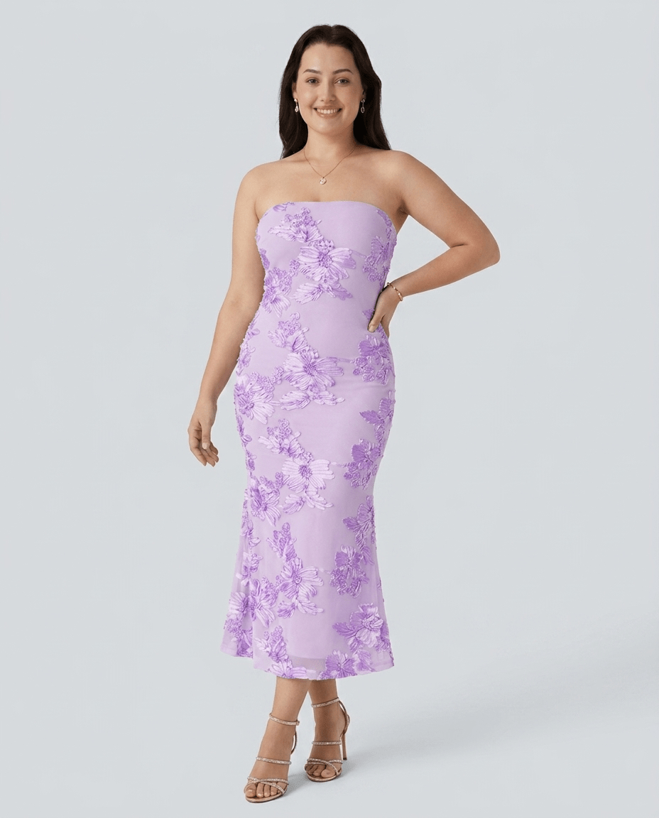 Florette | Strapless Floral Mesh Bodycon Tube Maxi Dress with Side Slit - mildlymama