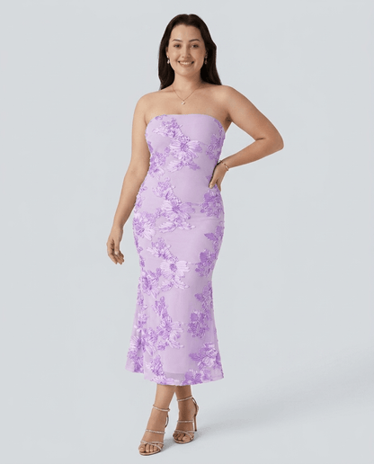 Florette | Strapless Floral Mesh Bodycon Tube Maxi Dress with Side Slit - mildlymama
