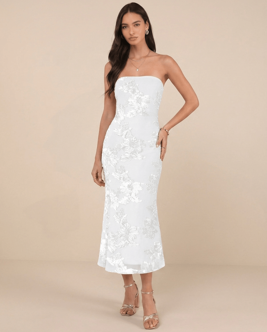 Florette | Strapless Floral Mesh Bodycon Tube Maxi Dress with Side Slit - mildlymama