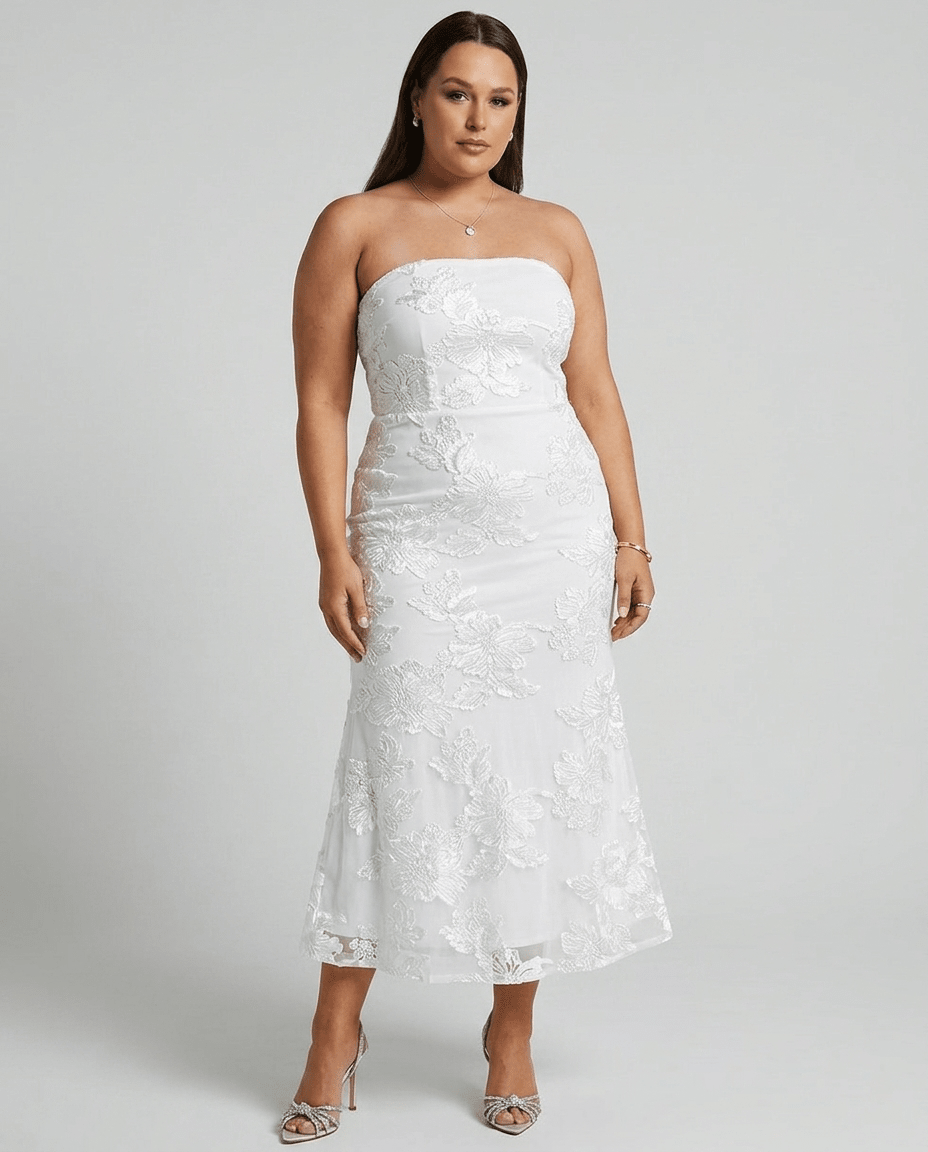 Florette | Strapless Floral Mesh Bodycon Tube Maxi Dress with Side Slit - mildlymama