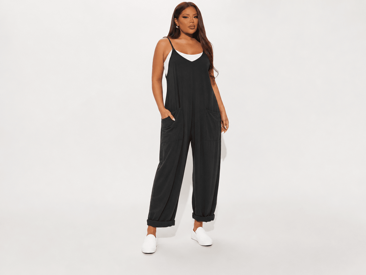 Harlow | V - Neck Sleeveless Harem Jumpsuit with Adjustable Straps & Pockets - mildlymama