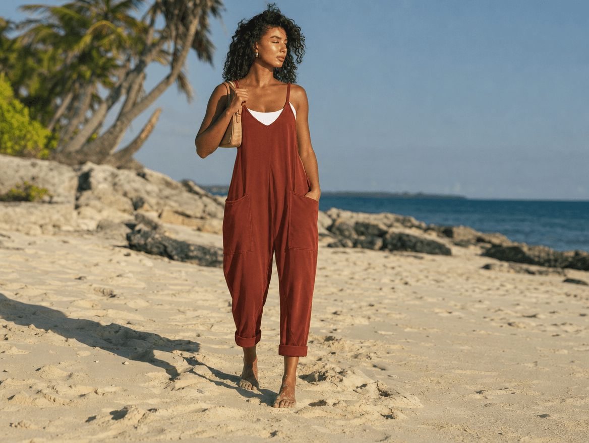 Harlow | V - Neck Sleeveless Harem Jumpsuit with Adjustable Straps & Pockets - mildlymama