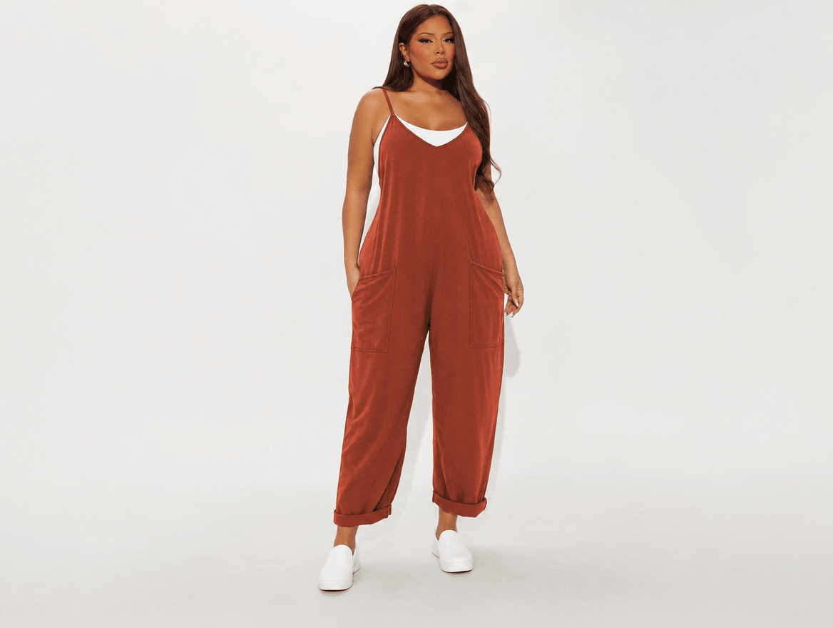 Harlow | V - Neck Sleeveless Harem Jumpsuit with Adjustable Straps & Pockets - mildlymama