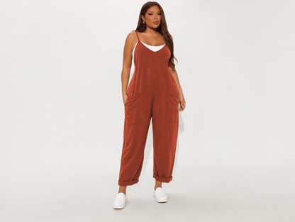 Harlow | V - Neck Sleeveless Harem Jumpsuit with Adjustable Straps & Pockets - mildlymama