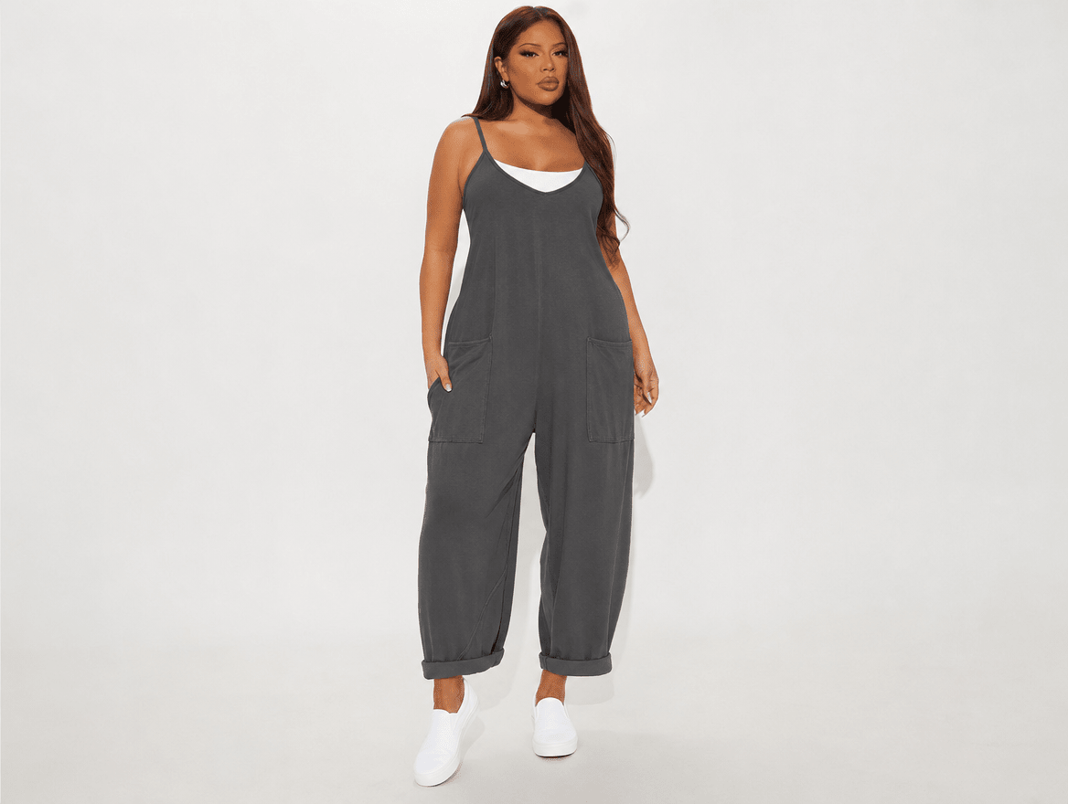 Harlow | V - Neck Sleeveless Harem Jumpsuit with Adjustable Straps & Pockets - mildlymama