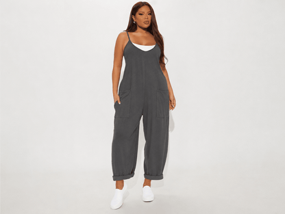 Harlow | V - Neck Sleeveless Harem Jumpsuit with Adjustable Straps & Pockets - mildlymama