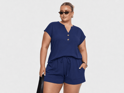 Indie | Henley Button - Neck Top & Matching Shorts Two - Piece Lounge Set - mildlymama
