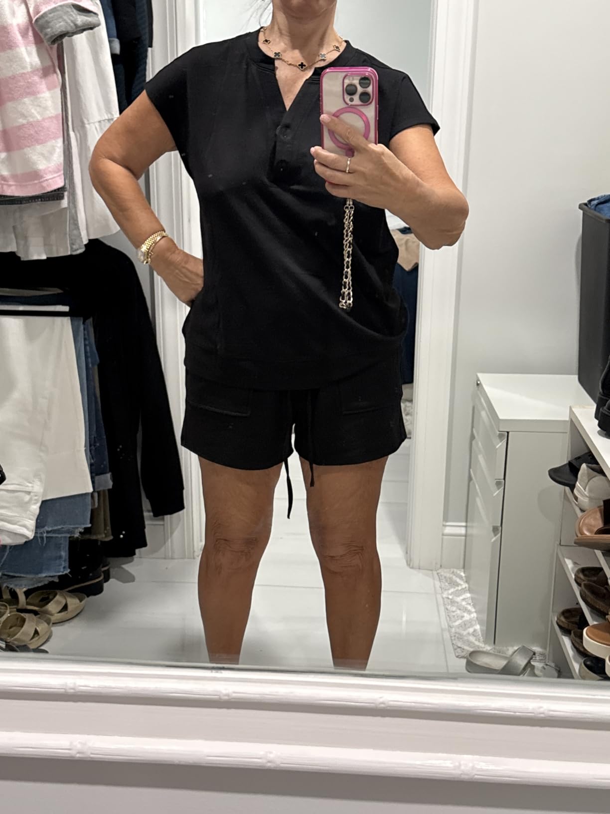 Indie | Henley Button - Neck Top & Matching Shorts Two - Piece Lounge Set - mildlymama