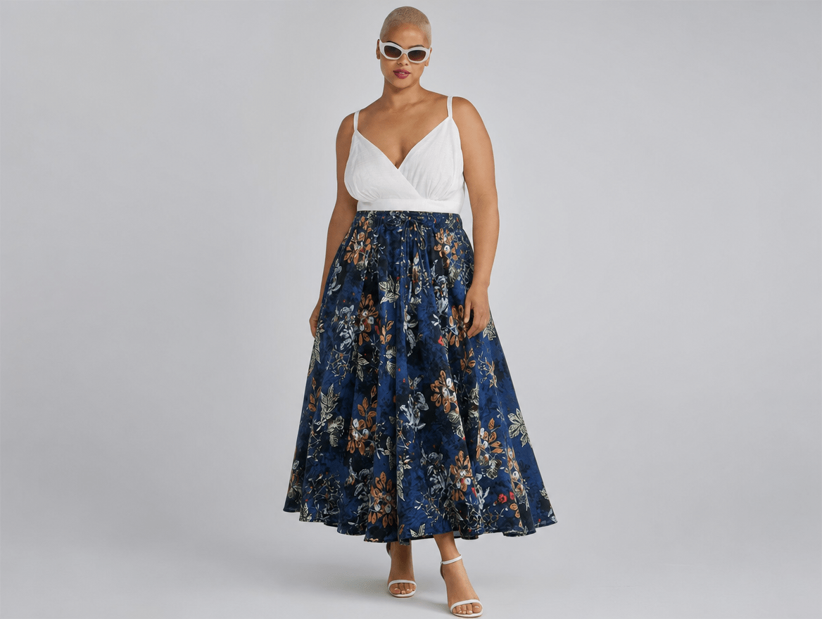 Ivory | Elastic High Waist A - Line Flowy Maxi Skirt with Hidden Pockets - mildlymama
