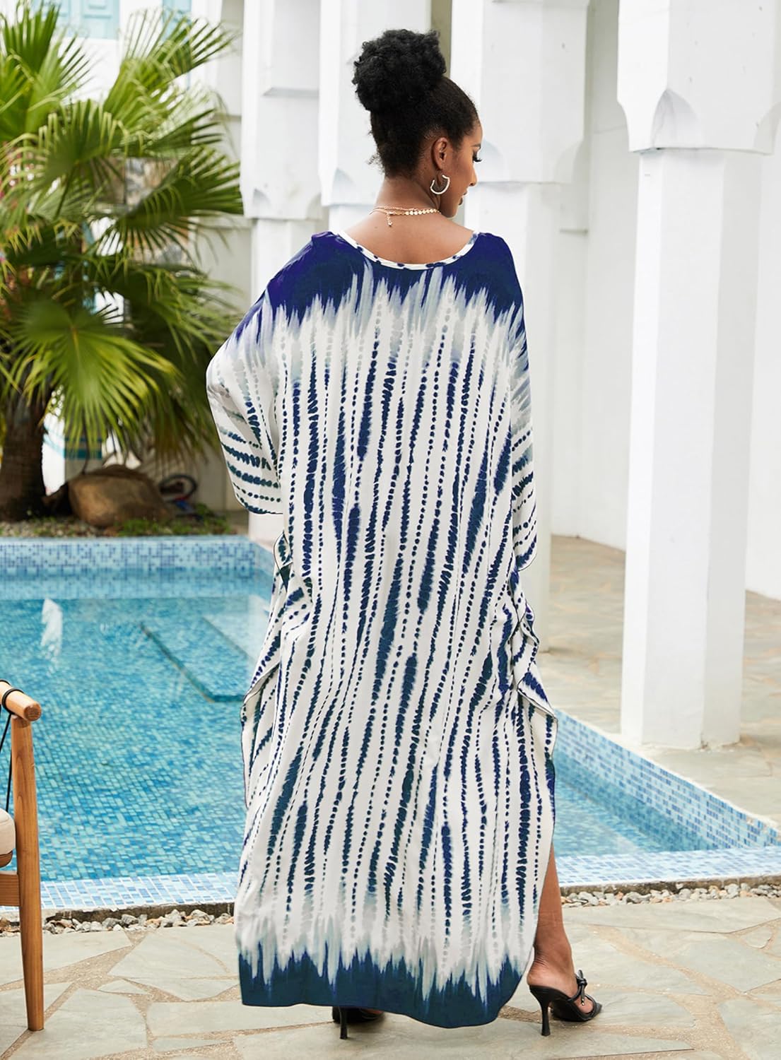 Kaftan Dresses plus Size V - Neck Women'S Swimwear Cover Ups Tie Dye Batwing Sleeves Mumu Caftan Dress - mildlymama