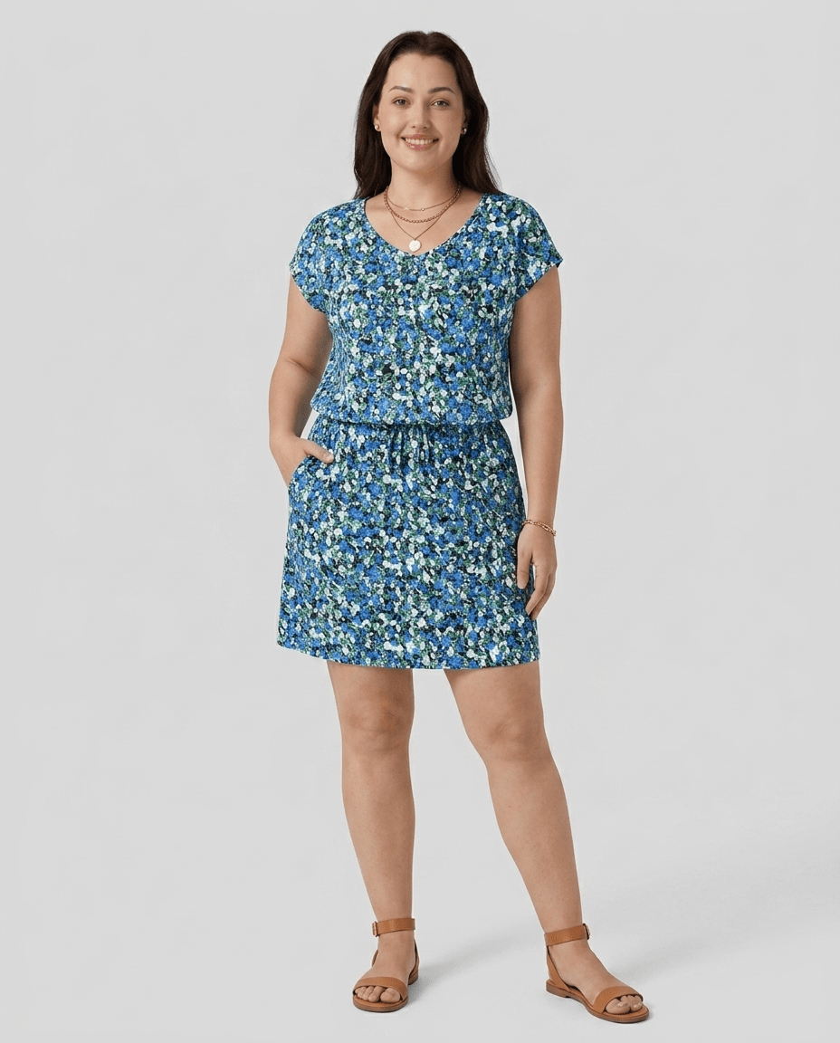 Lola | U - Neck Short Sleeve Swing Sundress with Pockets - mildlymama
