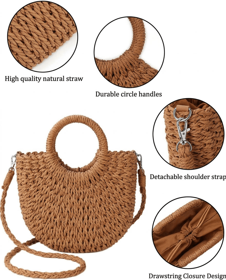 Luna | Half Moon Handwoven Straw Crossbody Bag - mildlymama