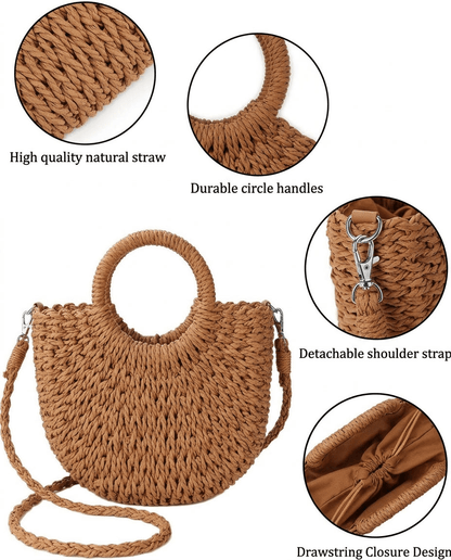 Luna | Half Moon Handwoven Straw Crossbody Bag - mildlymama