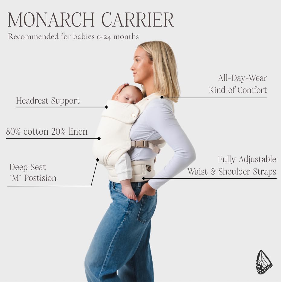 Mabē Monarch Ergonomic Baby Carrier – Premium Cotton Soft Structured Newborn to Toddler Carrier with Hip - Healthy Design, 3 Carry Positions (7 - 35lbs), Lightweight & Breathable, (Houndstooth) - mildlymama