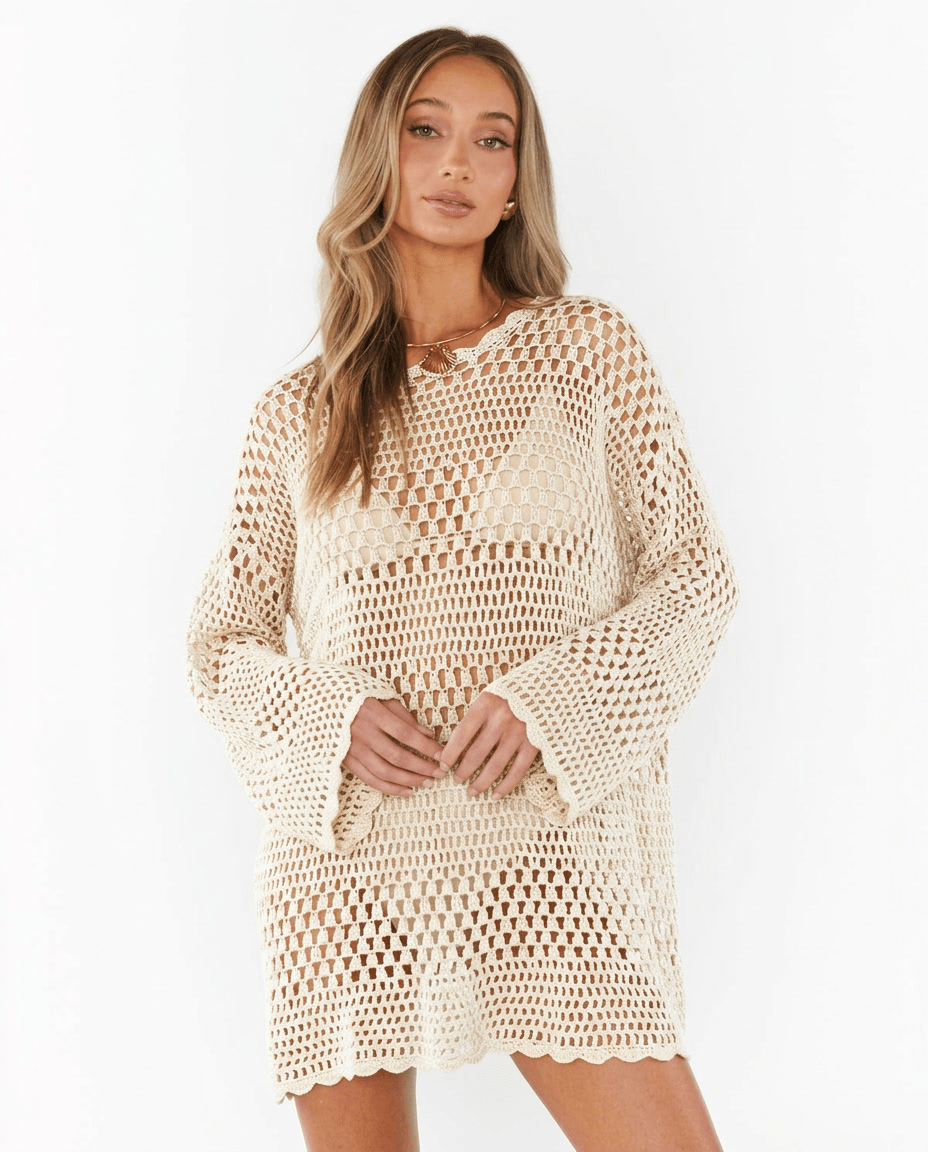 Marina | Crochet Mesh Knit Swimsuit Cover - Up Mini Dress - mildlymama