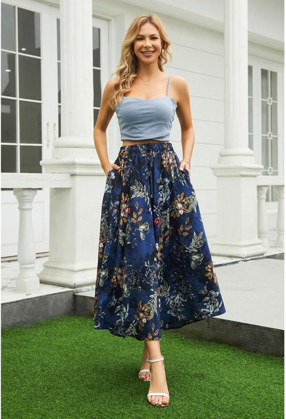 Maxi Skirts for Women with Pockets Long Midi Length Casual Skirt for Beach Party Holiday - mildlymama