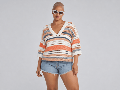 Mila™ | Crochet Striped V - Neck Sweater - mildlymama