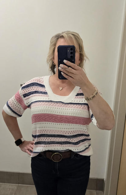 Mila™ | Crochet Striped V - Neck Sweater - mildlymama