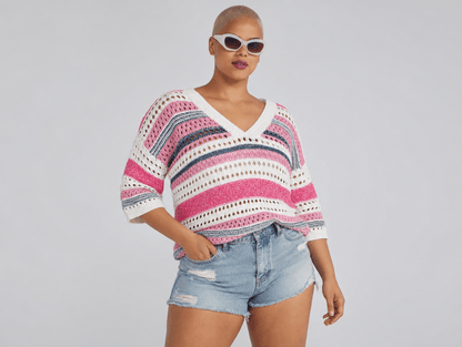 Mila™ | Crochet Striped V - Neck Sweater - mildlymama
