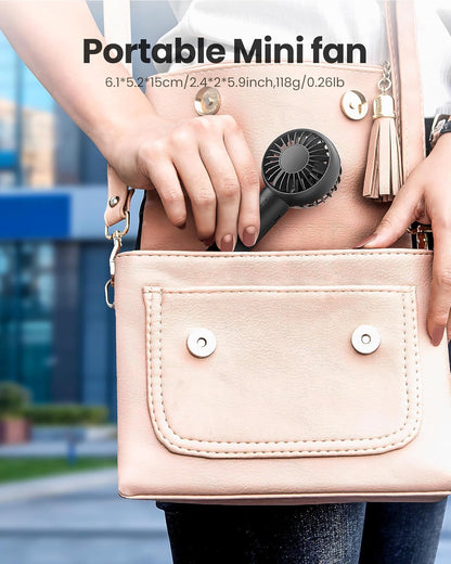 Mini Portable Fan, Small and Powerful, Cute Design 3 Speed Personal Handheld Fan and Desktop with Base, Lightweight USB Rechargeable for Travel Lash Makeup Girl Women Summer Gift Black - mildlymama