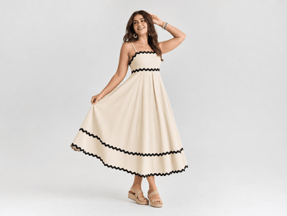 Mirabelle | Square Neck Smocked Backless Spaghetti Strap A - Line Midi Dress - mildlymama