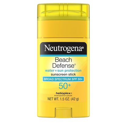 Neutrogena Beach Defense Sunscreen Stick SPF 50, Broad Spectrum Sun Protection for Face & Body, Water - Resistant, Non - Greasy Formula, Travel Size for Beach & Outdoor Use, 1.5 Oz (42 G) - mildlymama