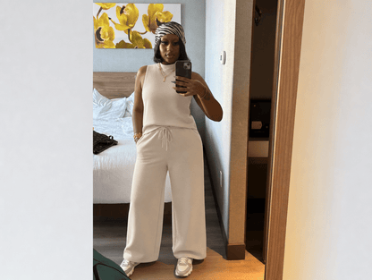 Noelle | Sleeveless Mock Neck Top & Wide Leg Crop Pants Two - Piece Lounge Set - mildlymama