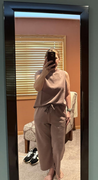 Noelle | Sleeveless Mock Neck Top & Wide Leg Crop Pants Two - Piece Lounge Set - mildlymama