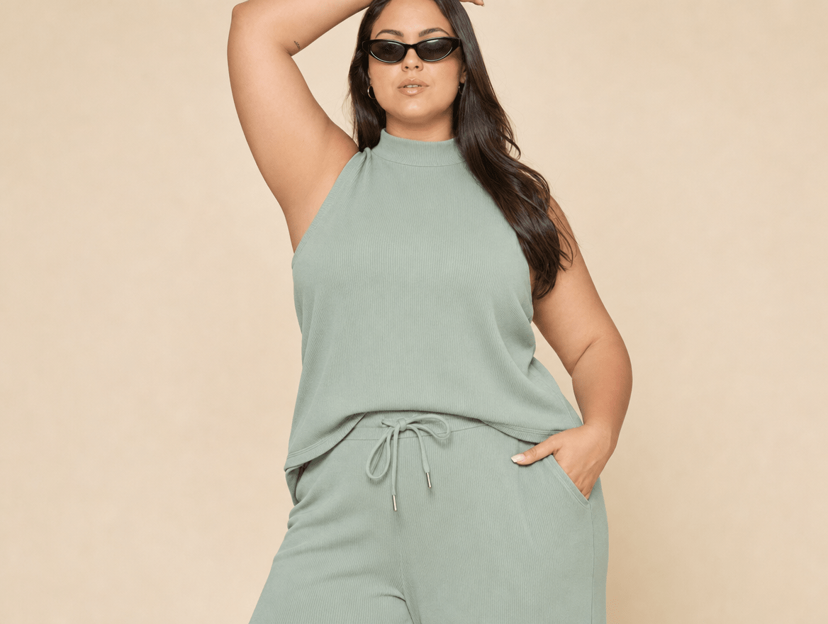 Noelle | Sleeveless Mock Neck Top & Wide Leg Crop Pants Two - Piece Lounge Set - mildlymama