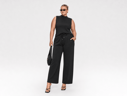 Noelle | Sleeveless Mock Neck Top & Wide Leg Crop Pants Two - Piece Lounge Set - mildlymama