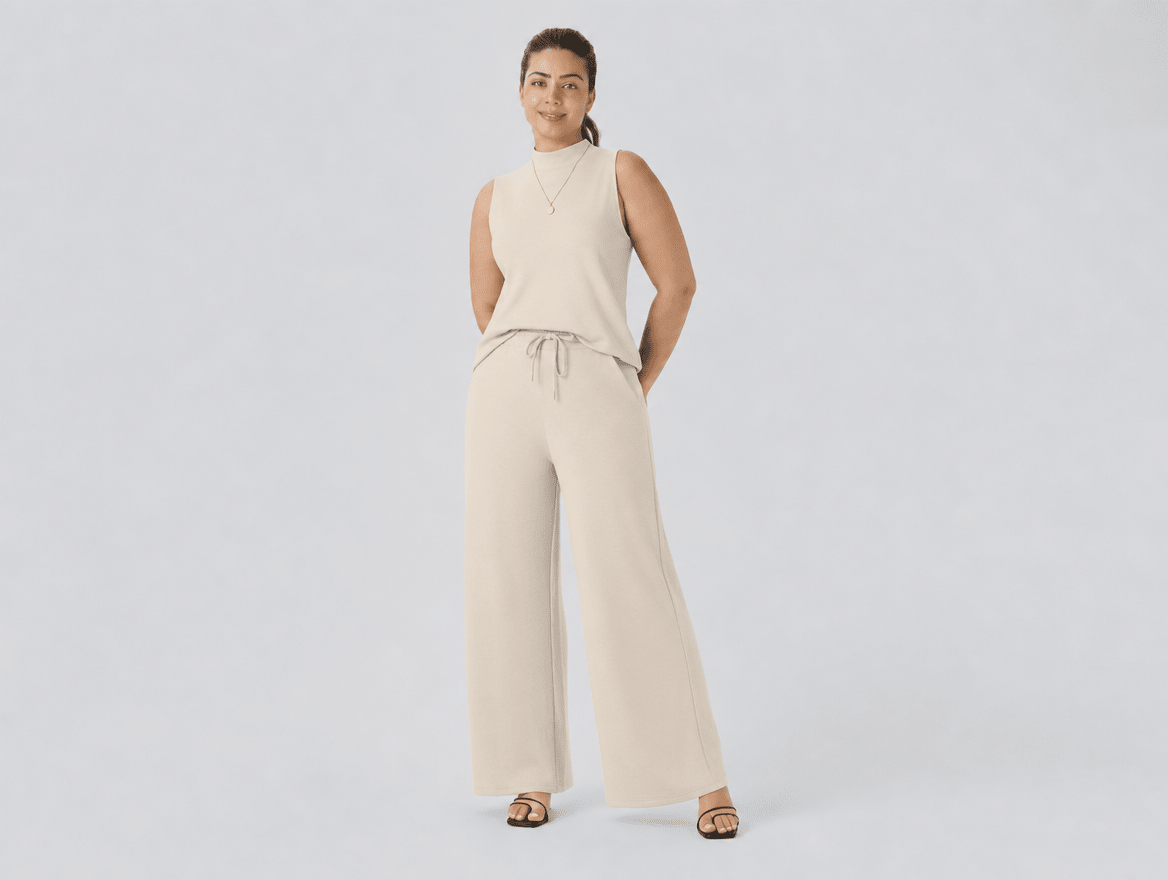 Noelle | Sleeveless Mock Neck Top & Wide Leg Crop Pants Two - Piece Lounge Set - mildlymama