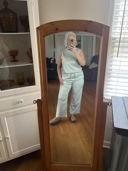 Noelle | Sleeveless Mock Neck Top & Wide Leg Crop Pants Two - Piece Lounge Set - mildlymama