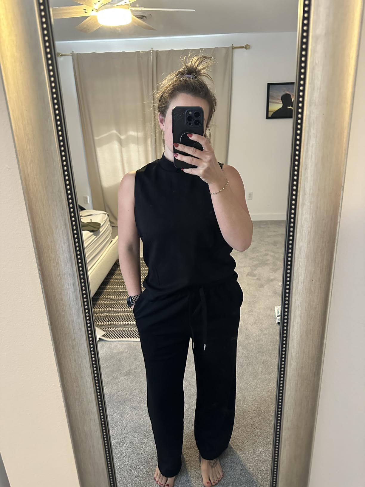 Noelle | Sleeveless Mock Neck Top & Wide Leg Crop Pants Two - Piece Lounge Set - mildlymama