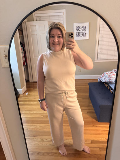 Noelle | Sleeveless Mock Neck Top & Wide Leg Crop Pants Two - Piece Lounge Set - mildlymama