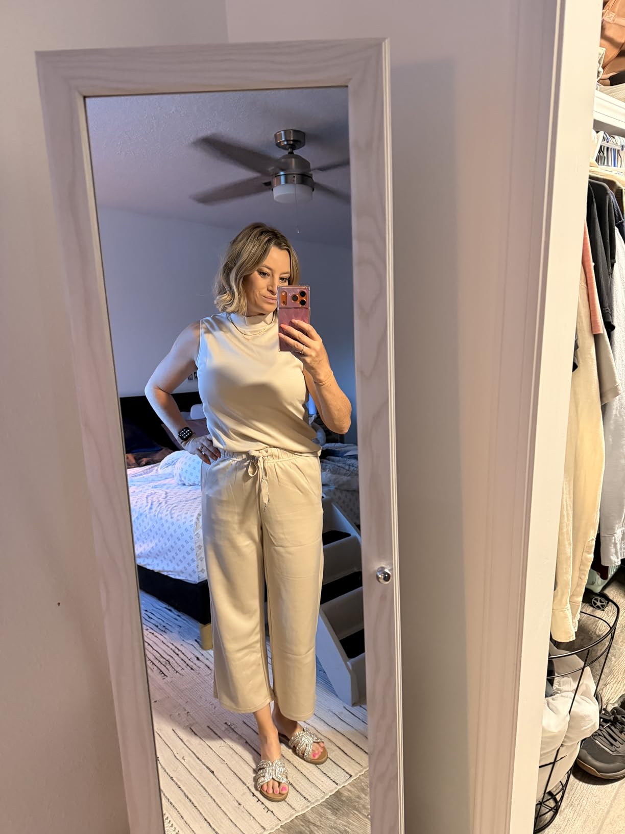 Noelle | Sleeveless Mock Neck Top & Wide Leg Crop Pants Two - Piece Lounge Set - mildlymama